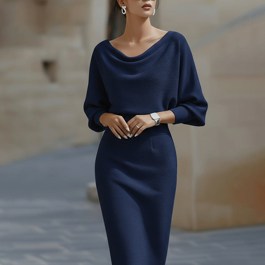 AVA JOLENE | DRAPED NECKLINE MIDI DRESS FOR WOMEN