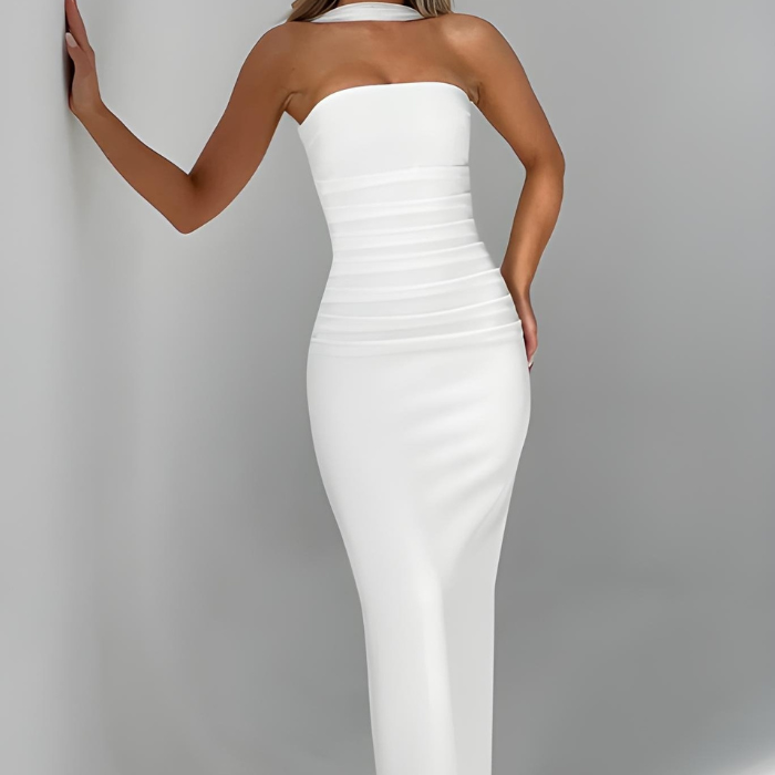 AVA JOLENE | STRAPLESS MAXI BODYCON DRESS WITH SCARF DETAIL FOR WOMEN