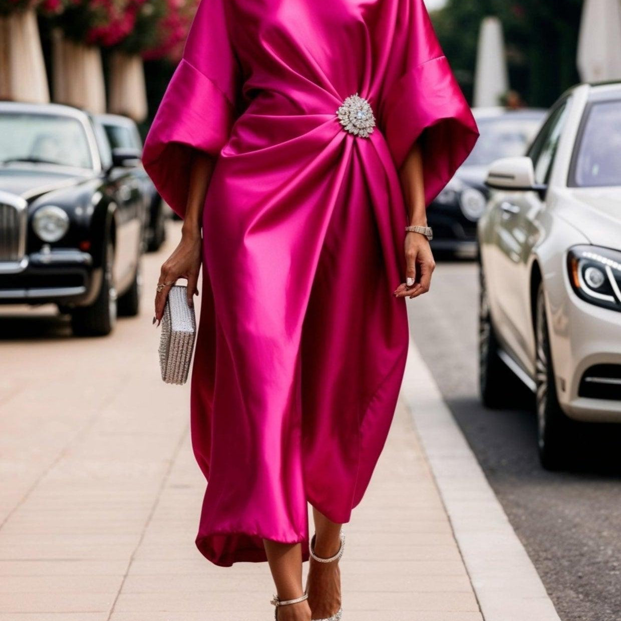 AVA JOLENE | A-LINE MAXI DRESS WITH BROOCH FOR WOMEN