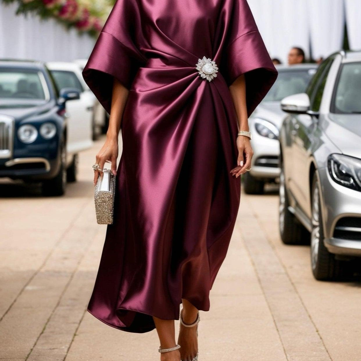 AVA JOLENE | A-LINE MAXI DRESS WITH BROOCH FOR WOMEN
