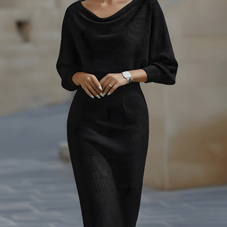 AVA JOLENE | DRAPED NECKLINE MIDI DRESS FOR WOMEN
