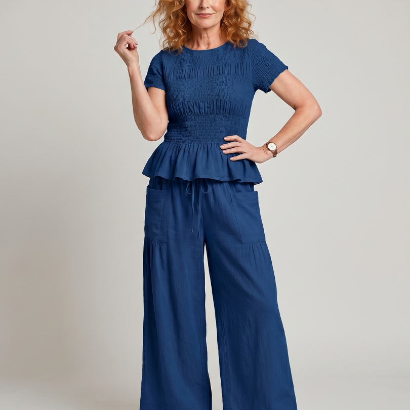 AVA JOLENE | Smocked Peplum Two Piece Set For Women