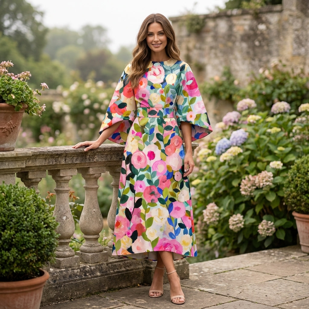 AVA JOLENE | FLORAL BELTED MIDI DRESS FOR WOMEN