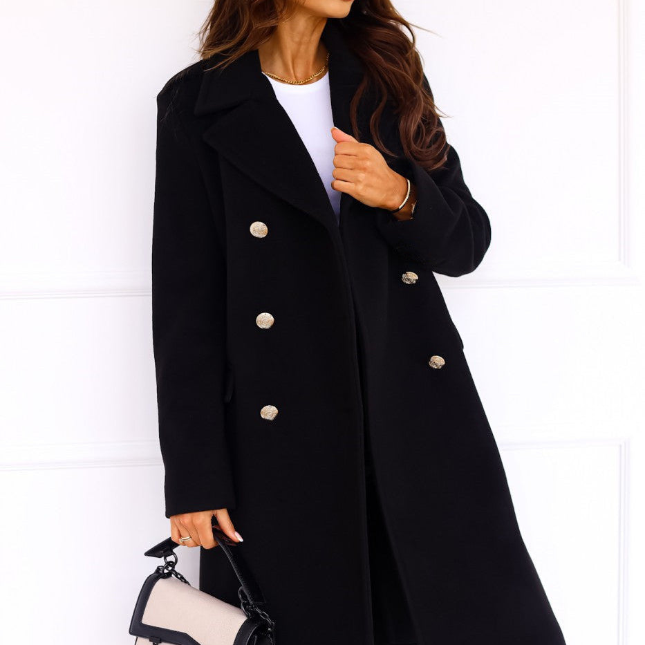 AVA JOLENE | DOUBLE-BREASTED LONG COAT WITH WIDE LAPEL FOR WOMEN
