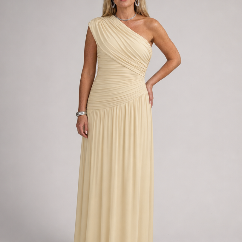AVA JOLENE | One Shoulder Pleated Maxi Dress For Women
