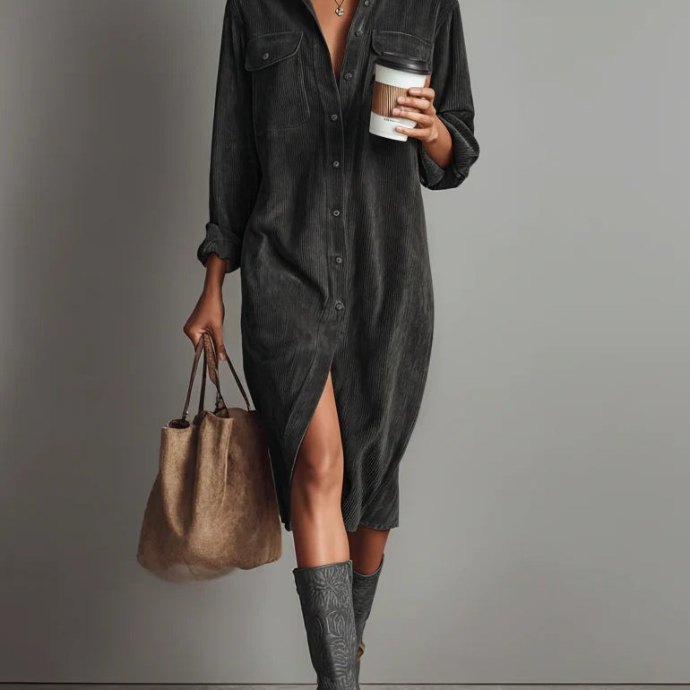 AVA JOLENE | CORDUROY SHIRT MIDI DRESS FOR WOMEN