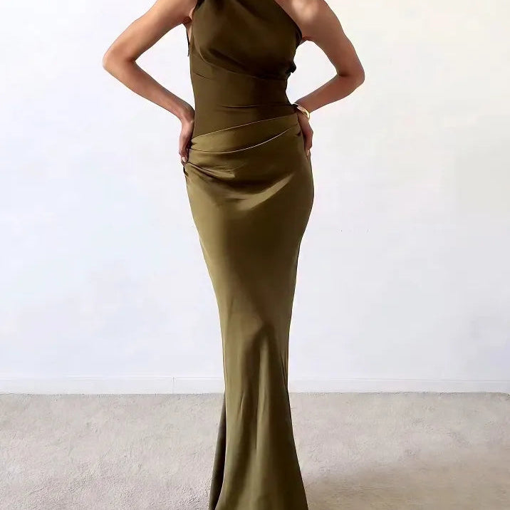 AVA JOLENE | ONE SHOULDER PLEATED MAXI DRESS FOR WOMEN