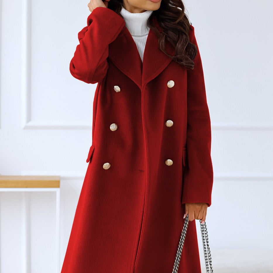 AVA JOLENE | DOUBLE-BREASTED LONG COAT WITH WIDE LAPEL FOR WOMEN