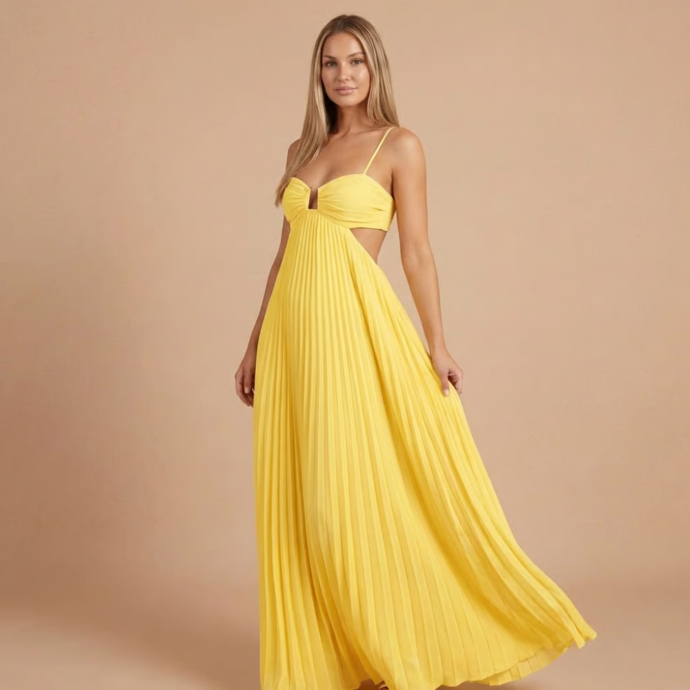 AVA JOLENE | PLEATED HALTER MAXI DRESS FOR WOMEN