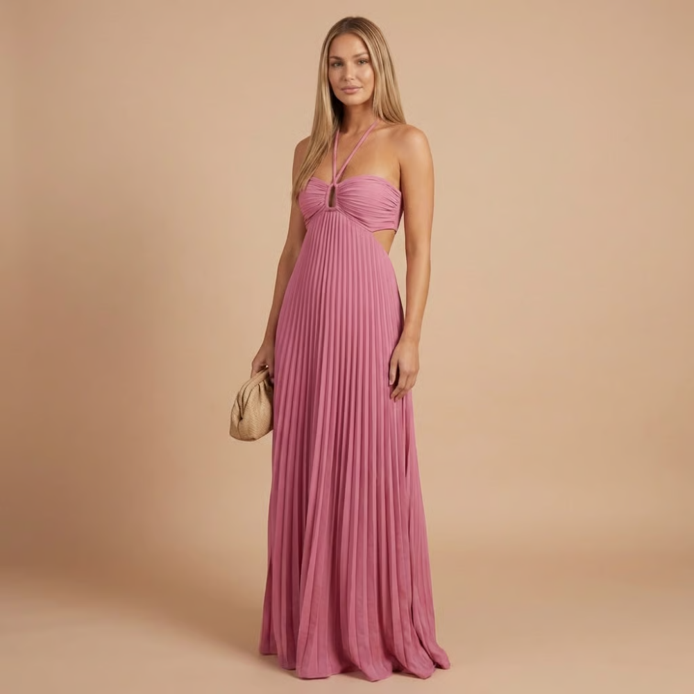 AVA JOLENE | PLEATED HALTER MAXI DRESS FOR WOMEN