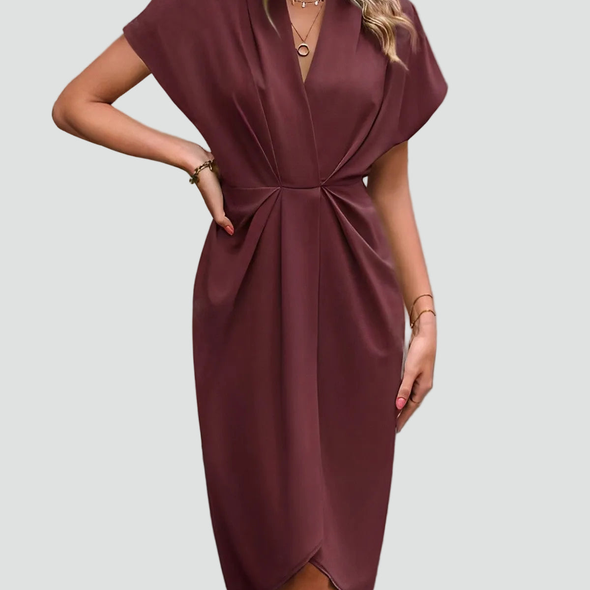 AVA JOLENE | WRAP MIDI DRESS V NECK FOR WOMEN