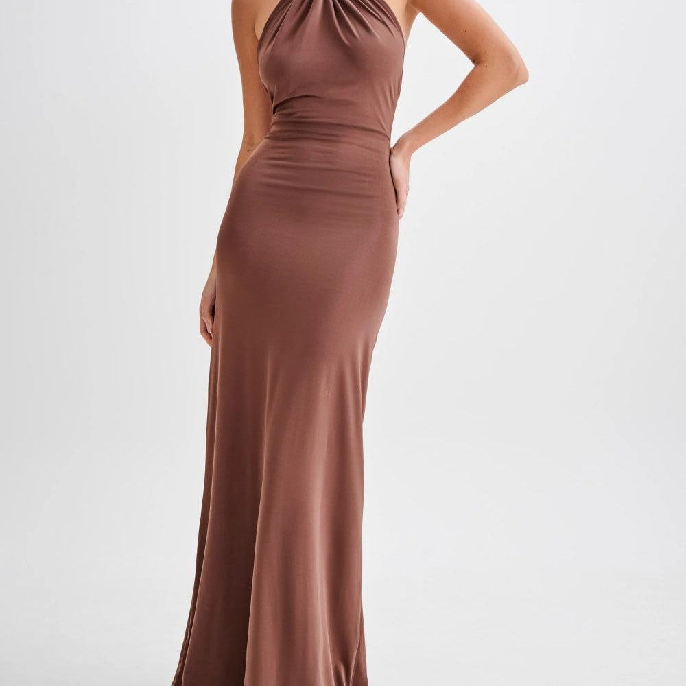 AVA JOLENE | HALTER RUCHED MAXI DRESS FOR WOMEN