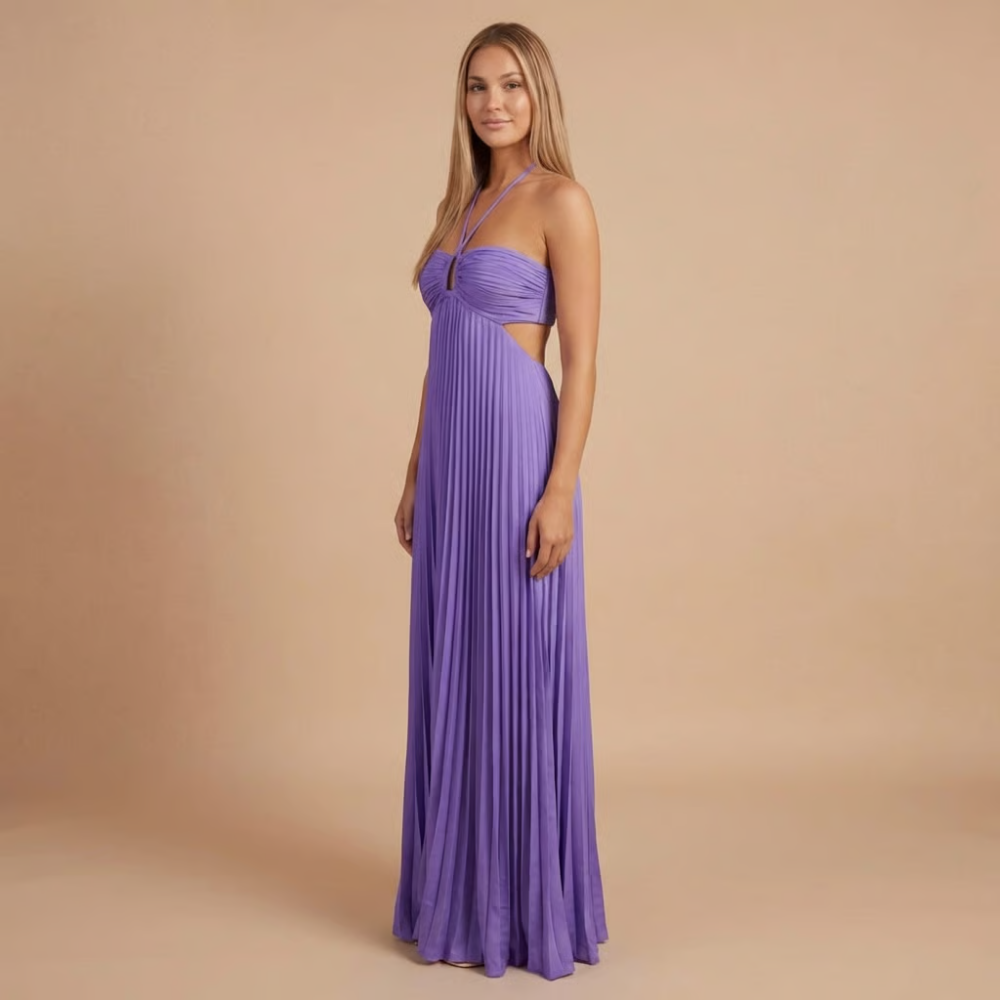 AVA JOLENE | PLEATED HALTER MAXI DRESS FOR WOMEN