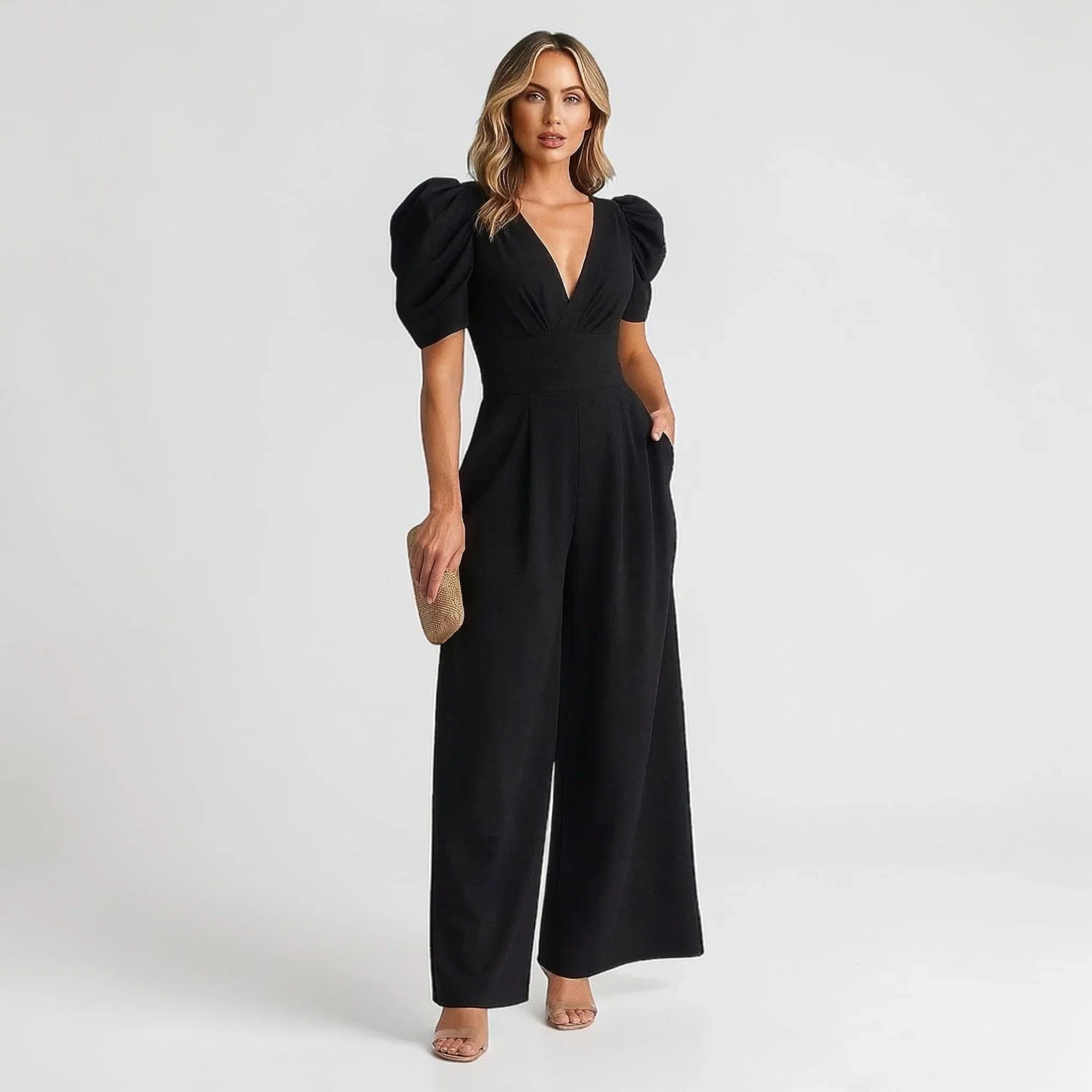 AVA JOLENE | PUFF SLEEVE WIDE LEG JUMPSUIT FOR WOMEN