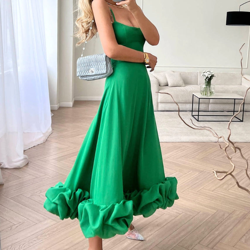 AVA JOLENE | SPAGHETTI STRAP RUFFLE HEM MAXI DRESS FOR WOMEN