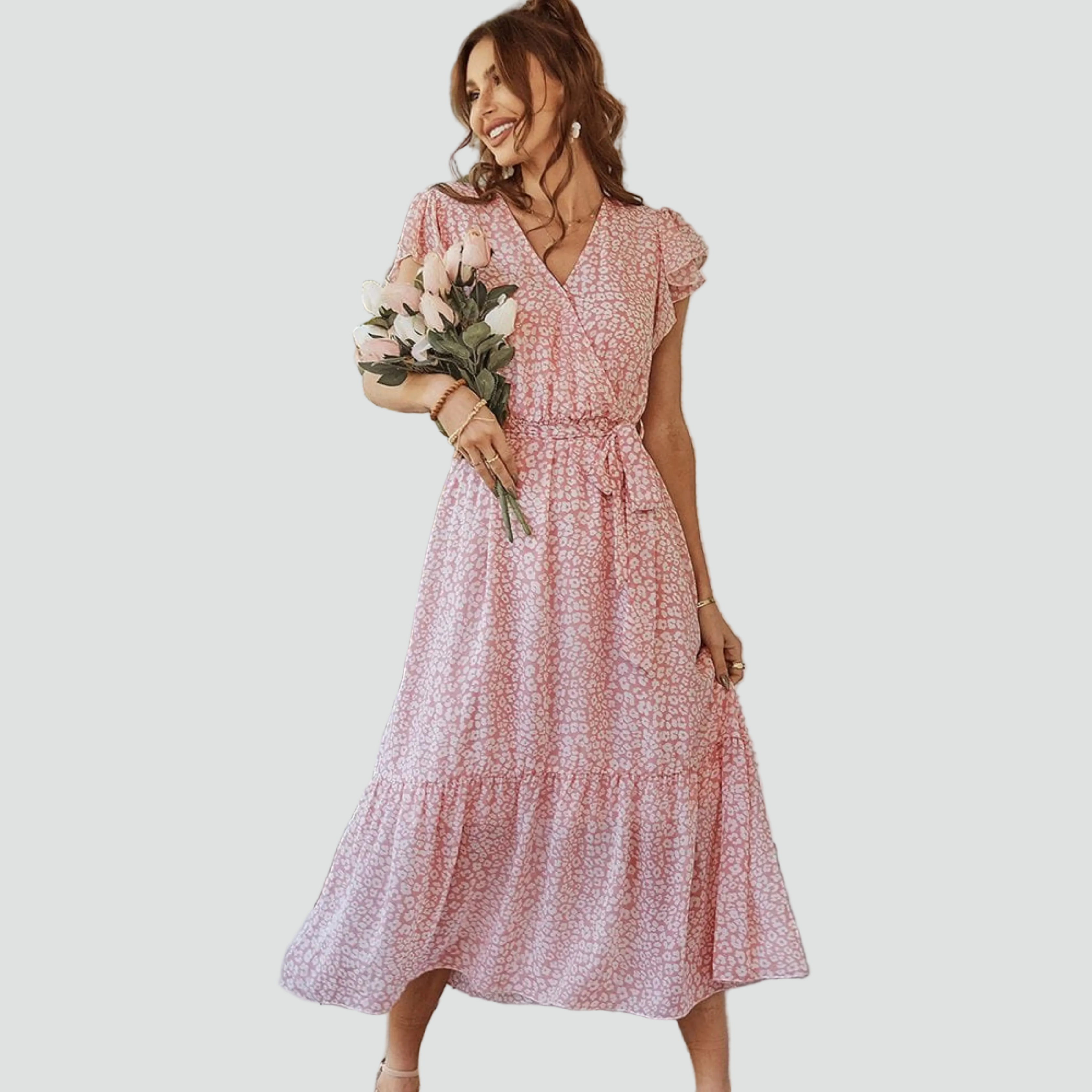 AVA JOLENE | FLORAL WRAP MIDI DRESS FOR WOMEN