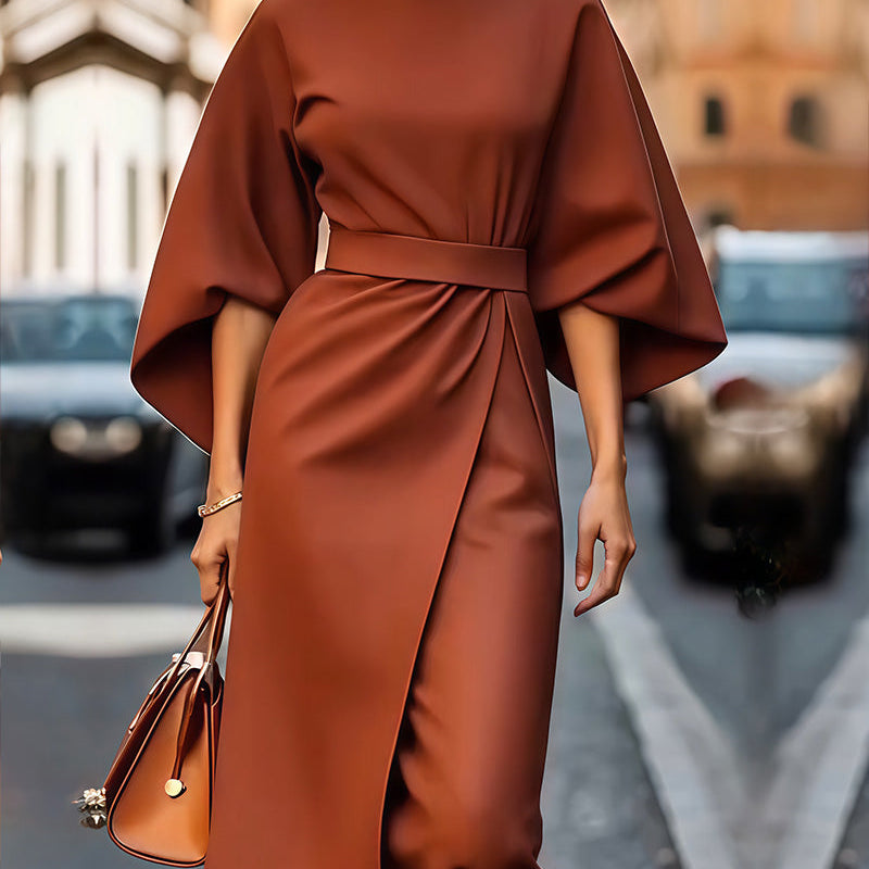 AVA JOLENE | BELTED MIDI DRESS WITH 3/4 SLEEVES FOR WOMEN