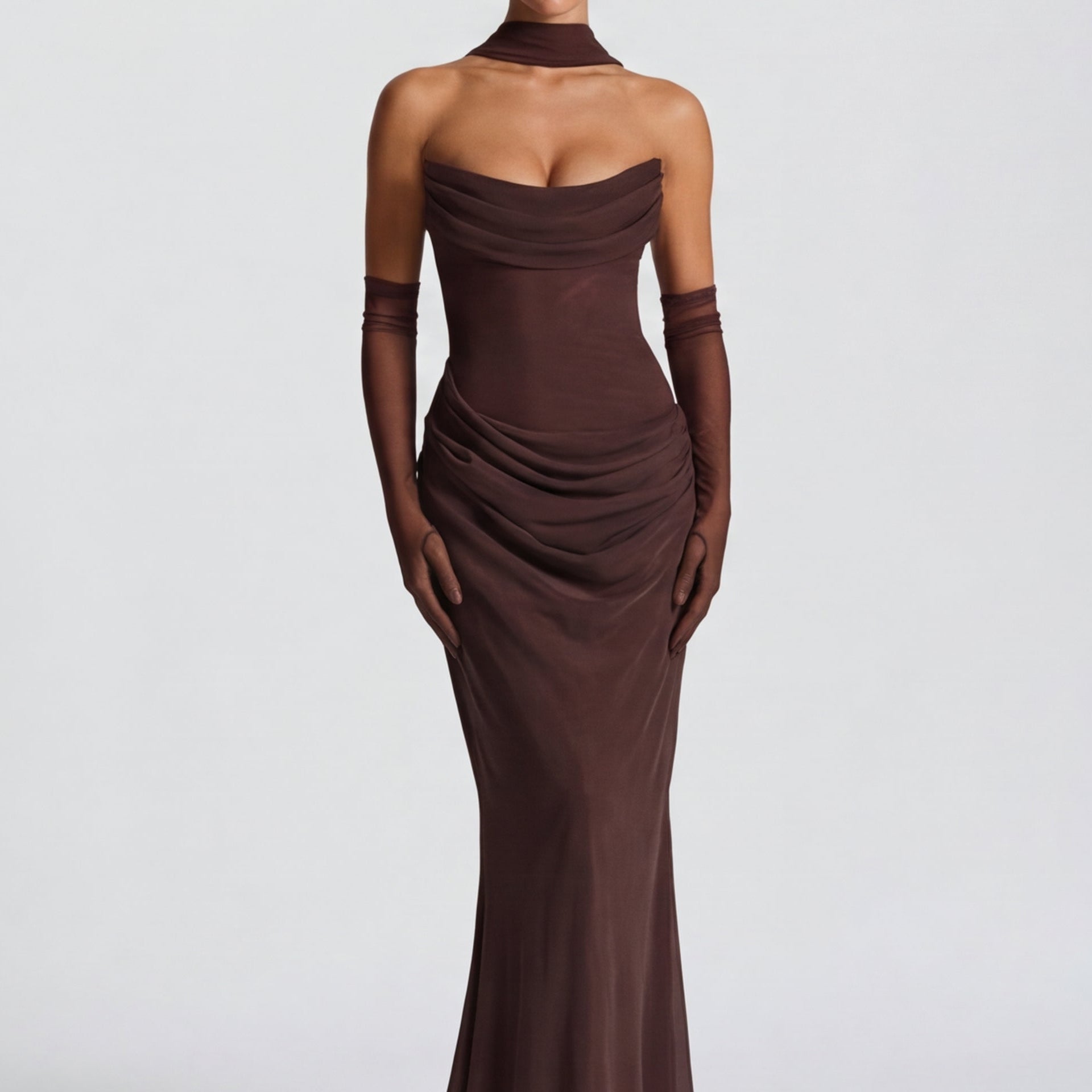 AVA JOLENE | STRAPLESS DRAPED MAXI DRESS FOR WOMEN