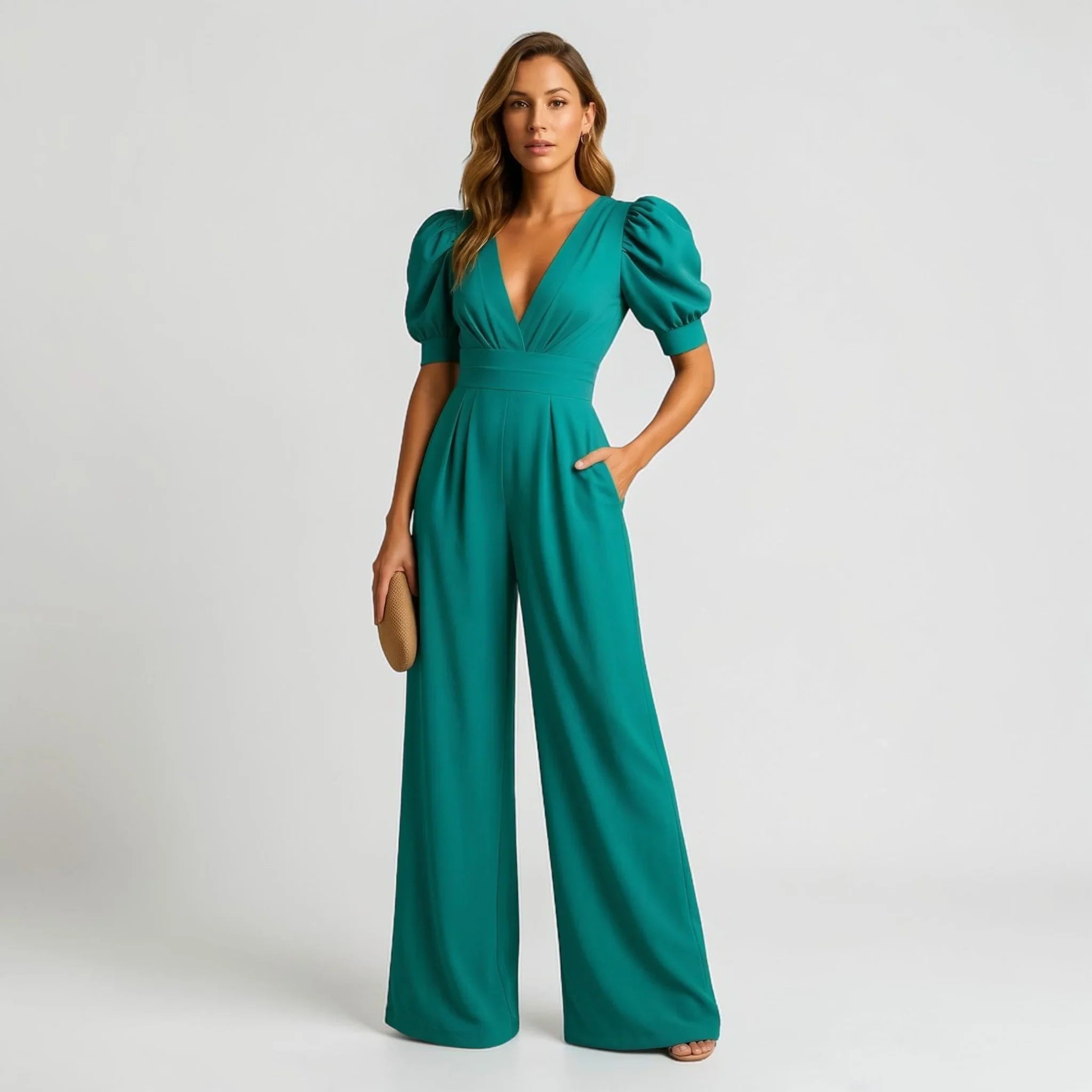 AVA JOLENE | PUFF SLEEVE WIDE LEG JUMPSUIT FOR WOMEN