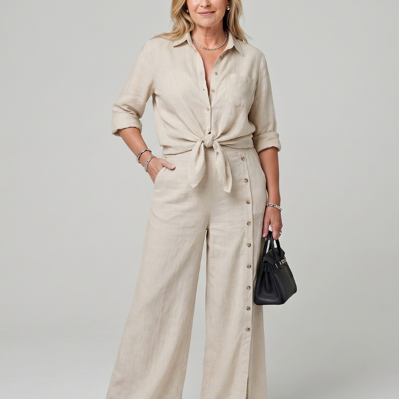 AVA JOLENE | Tie Front Wide Leg Two Piece Set For Women