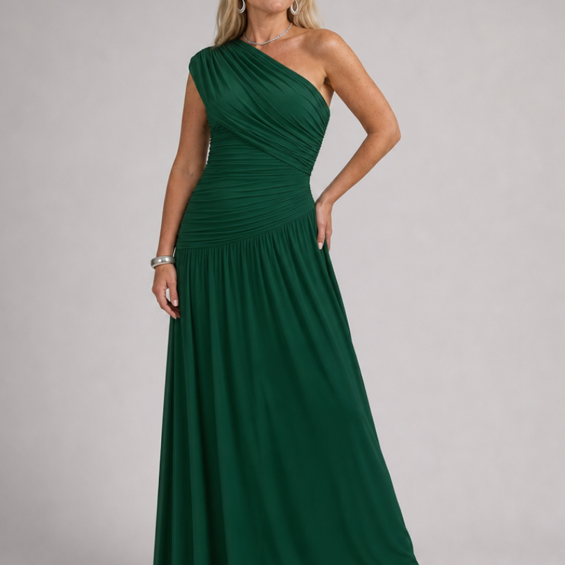 AVA JOLENE | One Shoulder Pleated Maxi Dress For Women