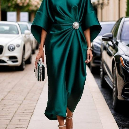 AVA JOLENE | A-LINE MAXI DRESS WITH BROOCH FOR WOMEN