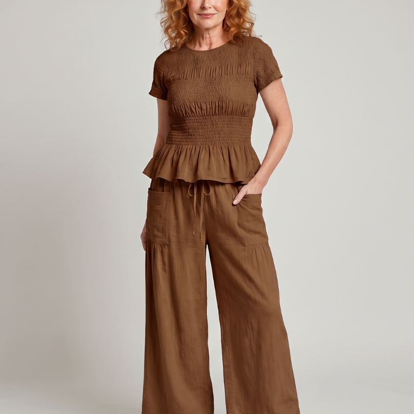 AVA JOLENE | Smocked Peplum Two Piece Set For Women