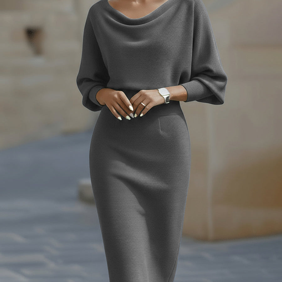AVA JOLENE | DRAPED NECKLINE MIDI DRESS FOR WOMEN