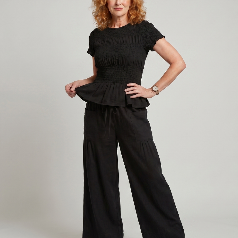 AVA JOLENE | Smocked Peplum Two Piece Set For Women