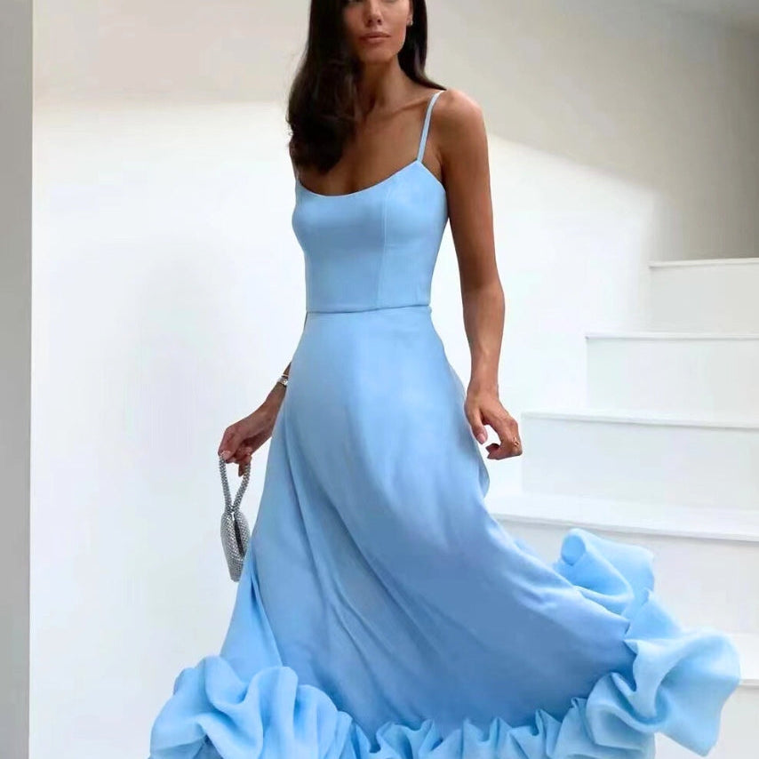 AVA JOLENE | SPAGHETTI STRAP RUFFLE HEM MAXI DRESS FOR WOMEN