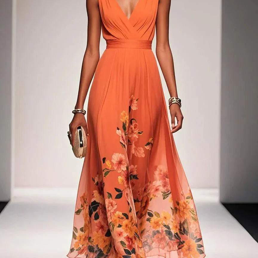 AVA JOLENE | FLORAL CHIFFON MAXI DRESS FOR WOMEN