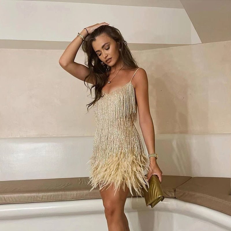 AVA JOLENE | FRINGE & FEATHER MINI DRESS FOR WOMEN