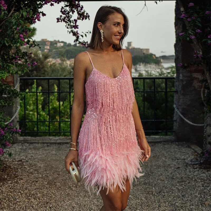AVA JOLENE | FRINGE & FEATHER MINI DRESS FOR WOMEN