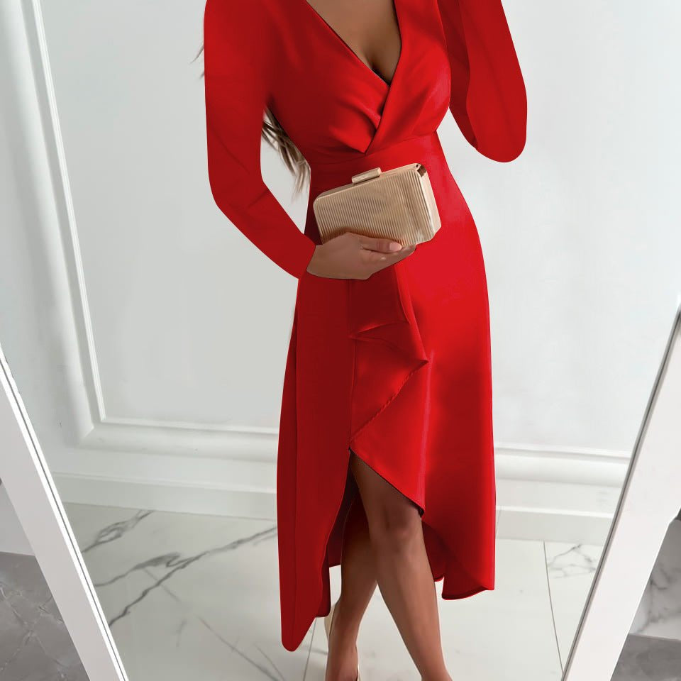 AVA JOLENE | LONG SLEEVE V-NECK SPLIT DRESS FOR WOMEN