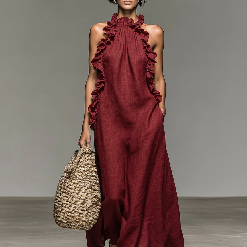 AVA JOLENE | SLEEVELESS RUFFLE MAXI DRESS FOR WOMEN