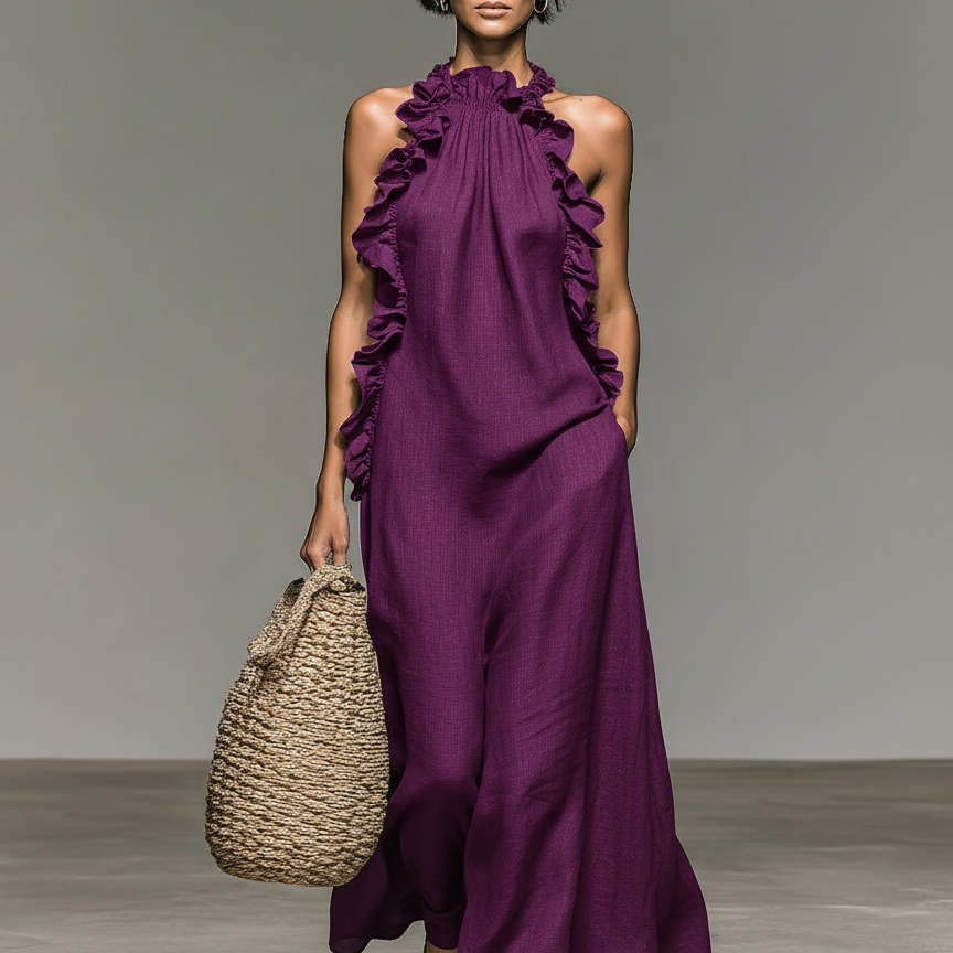 AVA JOLENE | SLEEVELESS RUFFLE MAXI DRESS FOR WOMEN