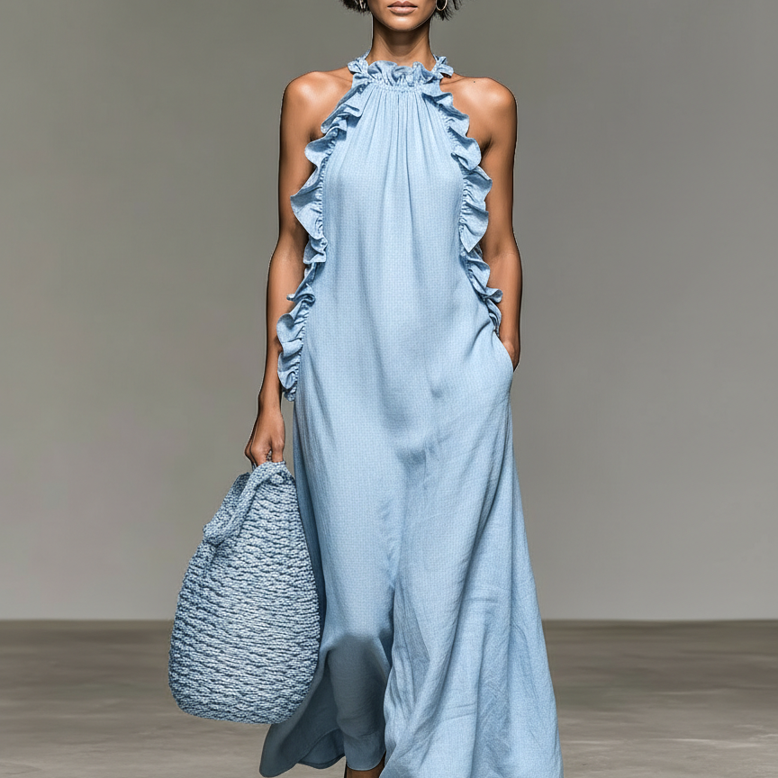 AVA JOLENE | SLEEVELESS RUFFLE MAXI DRESS FOR WOMEN