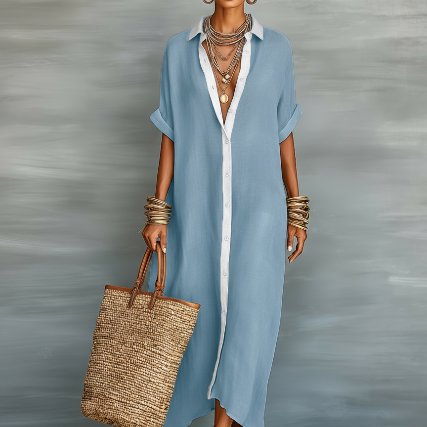 AVA JOLENE | MINIMALIST SHORT SLEEVE SHIRT MAXI DRESS FOR WOMEN
