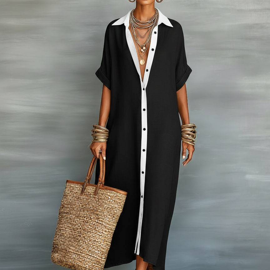 AVA JOLENE | MINIMALIST SHORT SLEEVE SHIRT MAXI DRESS FOR WOMEN