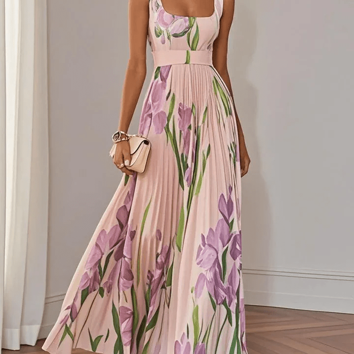 AVA JOLENE | FLORAL PLEATED CHIFFON MAXI DRESS FOR WOMEN
