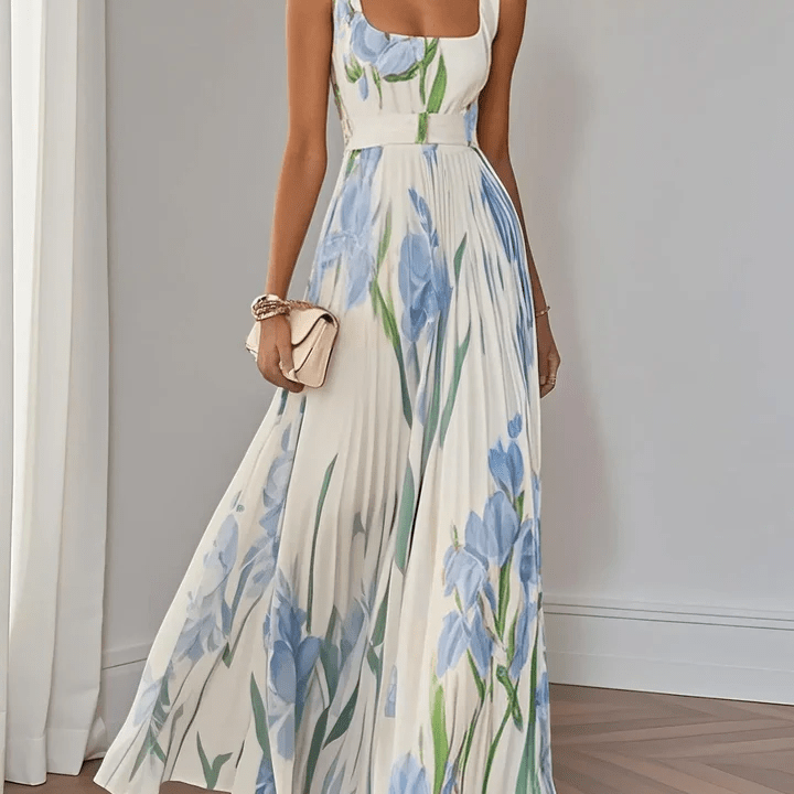 AVA JOLENE | FLORAL PLEATED CHIFFON MAXI DRESS FOR WOMEN