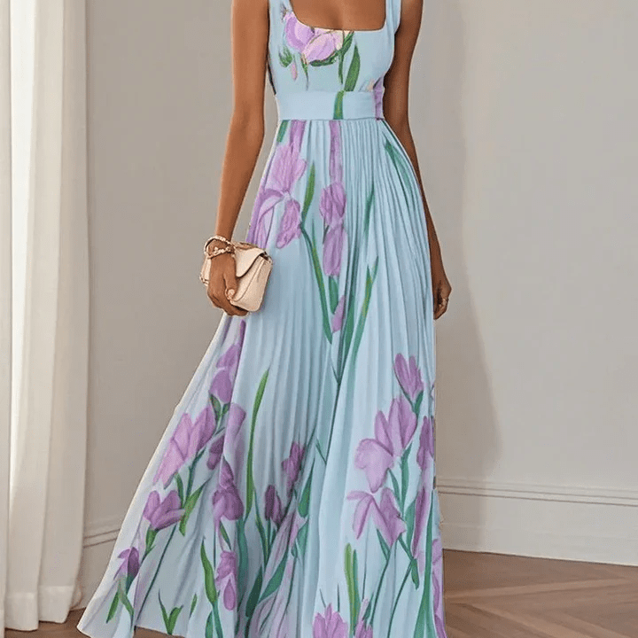 AVA JOLENE | FLORAL PLEATED CHIFFON MAXI DRESS FOR WOMEN