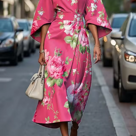 AVA JOLENE | FLORAL BELTED MIDI DRESS FOR WOMEN