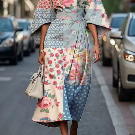AVA JOLENE | FLORAL BELTED MIDI DRESS FOR WOMEN