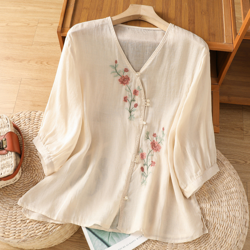 AVA JOLENE | EMBROIDERED LINEN TOP FOR WOMEN