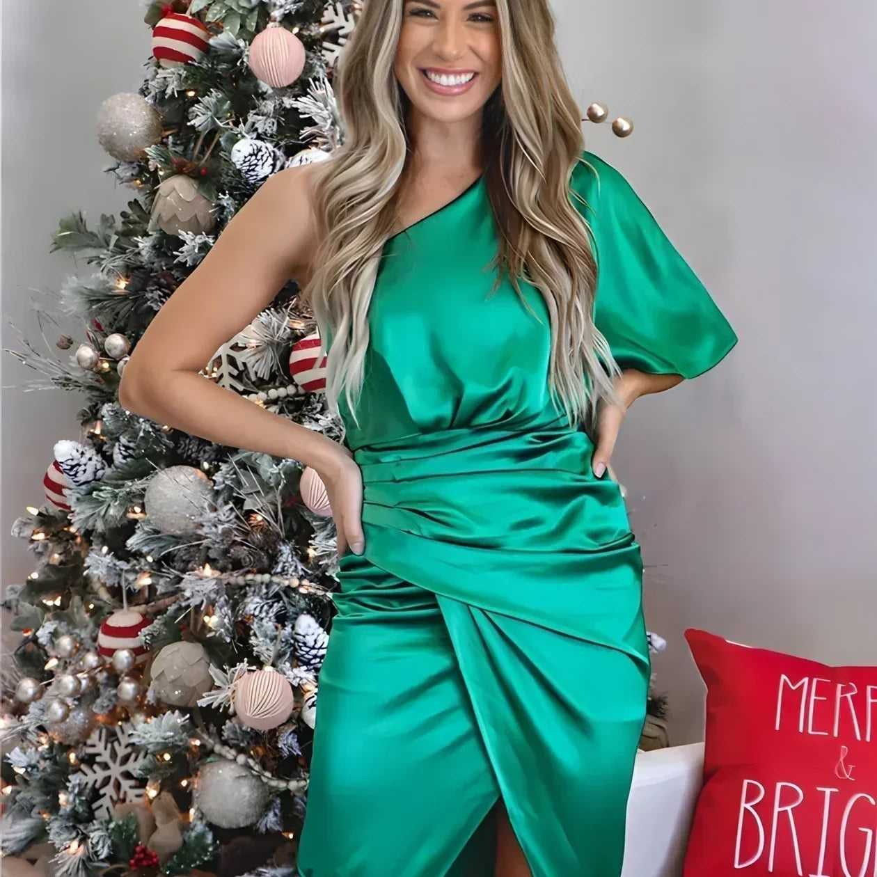 AVA JOLENE | ONE SHOULDER DRAPED MIDI DRESS FOR WOMEN