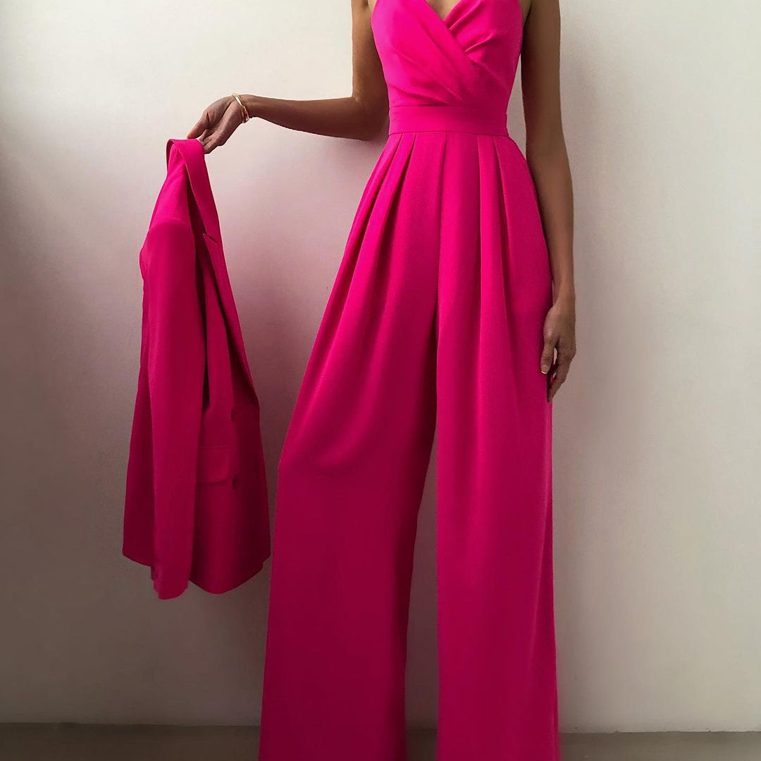 AVA JOLENE | SPAGHETTI STRAP WRAP JUMPSUIT WITH WIDE-LEG PLEATED TROUSERS FOR WOMEN