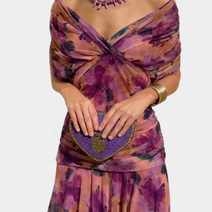 AVA JOLENE | FLORAL V-NECK PLEATED MAXI DRESS FOR WOMEN