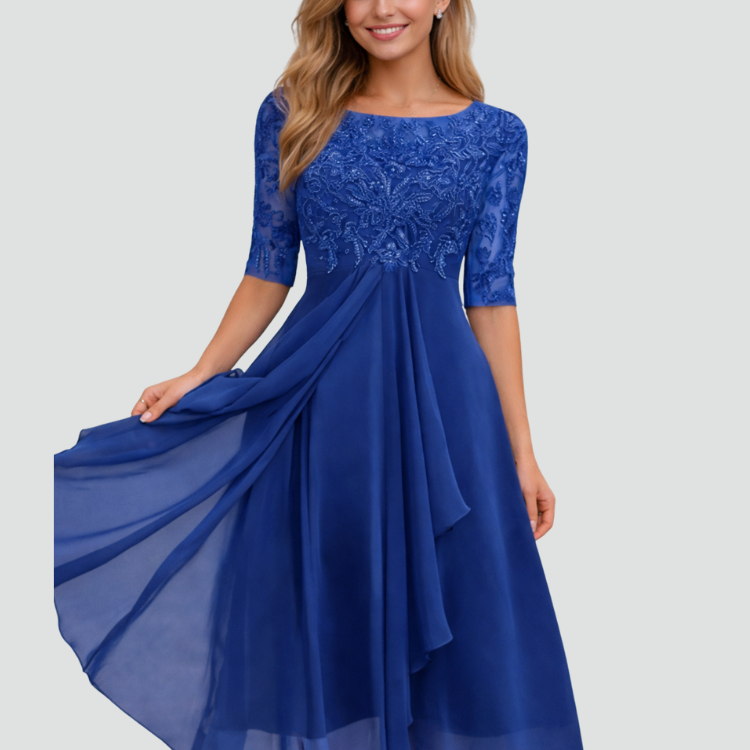 AVA JOLENE | LACE TULLE MIDI DRESS WITH 3/4 SLEEVES FOR WOMEN