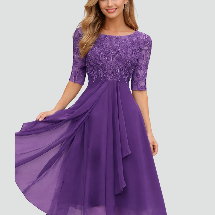 AVA JOLENE | LACE TULLE MIDI DRESS WITH 3/4 SLEEVES FOR WOMEN